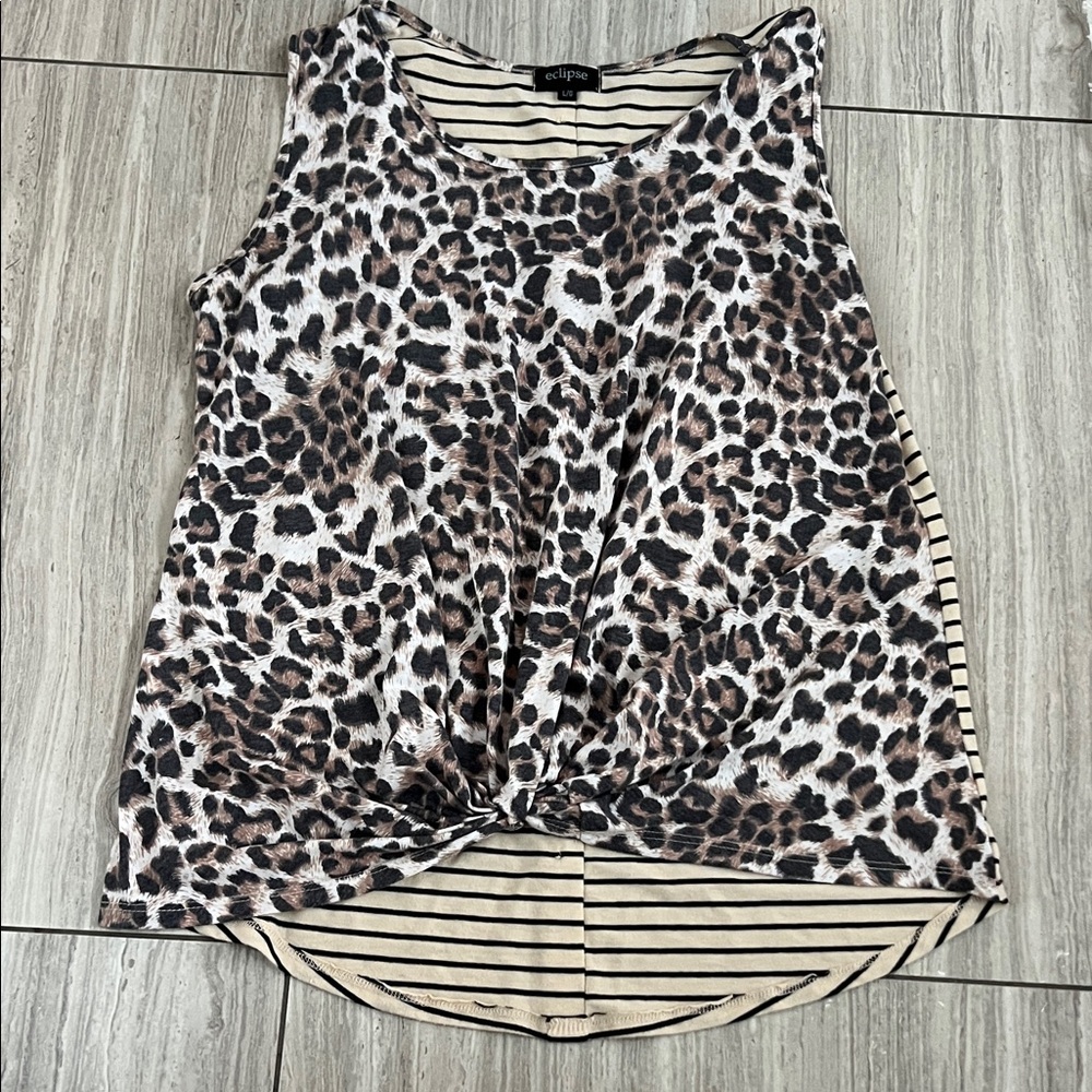 Eclipse Animal Print Twist Front Tank Top